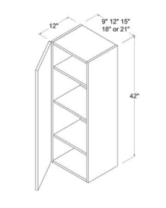 Matte Ivory - Wall Cabinet - 9"W X 42"H X 12"D - 1 Doors - 3 Shelves