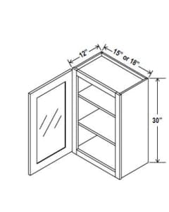 Navy Blue - Wall Glass Door Cabinet - 15"W x 30"H x 12"D - 1D -2S
