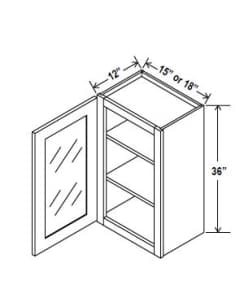 Navy Blue - Wall Glass Door Cabinet - 15"W x 36"H x 12"D - 1D -2S
