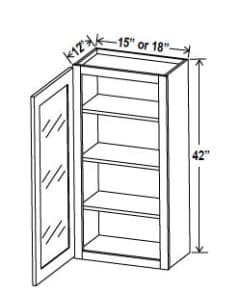 Navy Blue - Wall Glass Door Cabinet - 15"W x 42"H x 12"D - 1D- 3S