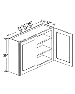 Shaker White - Wall Cabinet Double Door - 24"W X 30"H X 12"D With 2 Door And 2 Shelf
