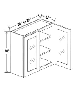 Shaker White - Wall cabinet Double Glass door - 24"W X 30"H X 12"D-2D-2S *Clear Glass Included