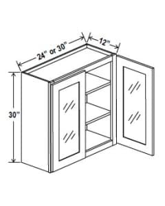 Navy Blue - Wall Glass Door Cabinet - 24"W x 30"H x 12"D - 2D -2S