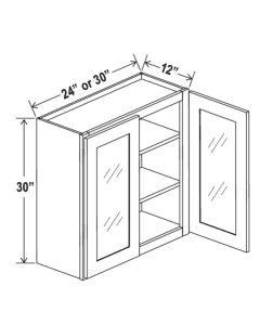 Iron Black - Wall Glass Door Cabinet - 24"W x 30"H x 12"D - 2D -2S