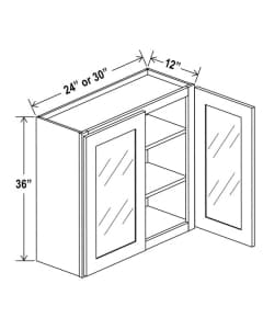 Shaker Gray - Wall cabinet Double Glass door - 24"W X 36"H X 12"D-2D-2S *Clear Glass Included
