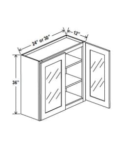 Navy Blue - Wall Glass Door Cabinet - 24"W x 36"H x 12"D - 2D -2S
