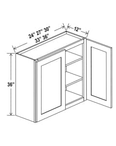 Shaker Gray - Wall Cabinet Double Door - 24"W X 36"H X 12"D With 2 Door And 2 Shelf