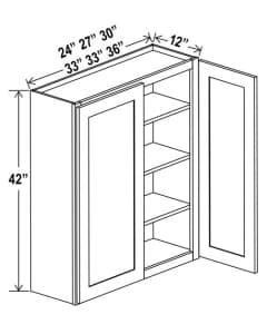 Shaker Gray - Wall Cabinet Double Door - 24"W X 42"H X 12"D With 2 Door And 3 Shelf