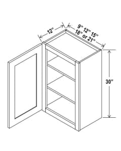 Shaker Gray - Wall Cabinet Single Door - 9"W X 30"H X 12"D With 1 Door And 2 Shelf