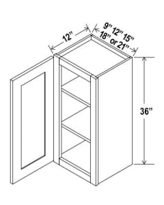 Shaker Gray - Wall Cabinet Single Door - 9"W X 36"H X 12"D With 1 Door And 2 Shelf