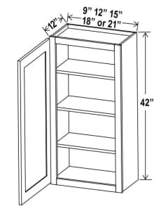 Shaker White - Wall Cabinet Single Door - 9"W X 42"H X 12"D With 1 Door And 3 Shelf