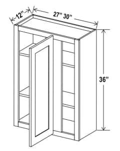 Shaker White - Wall Blind Corner Cabinet - 27"W X 36"H X 12"D With 1 Door And 2 Shelf